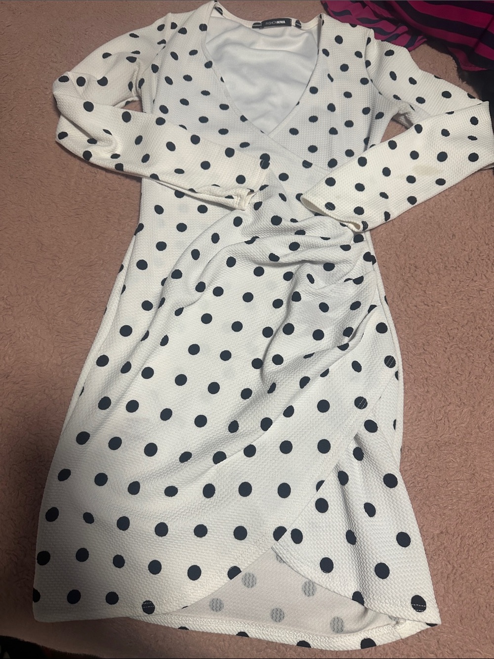 Fashion Nova White Long Sleeve Polka Dot Wrap Dress